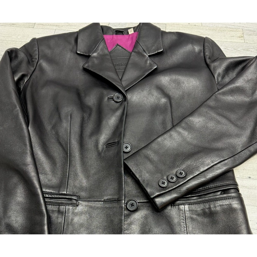 Preston & York Women's Black Lamb Skin Leather Jacket Size‎ Petite Petite
